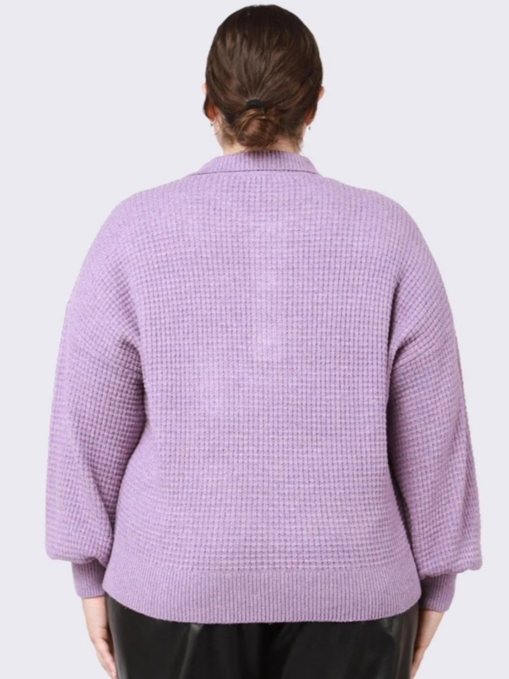 Black Tape_ Lilac Waffle-Knit Polo Sweater - Picture 2 of 3